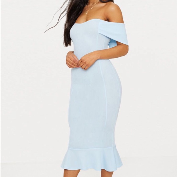 Dresses & Skirts - Blue Bardot frill hem midi dress Dresses & Skirts - Blue Bardot frill hem midi dress